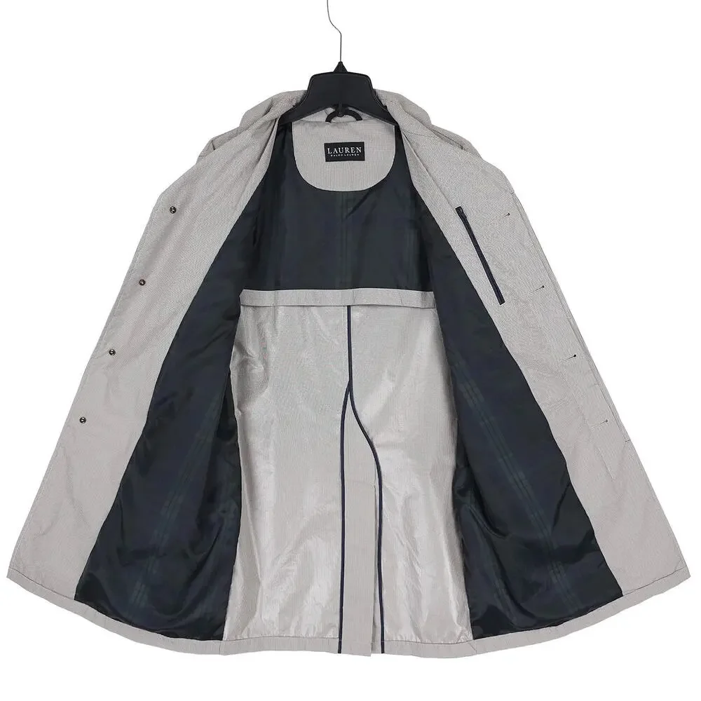 Lauren Ralph Lauren Mens Stanza Classic Fit Raincoat 36R Cream Brown Houndstooth